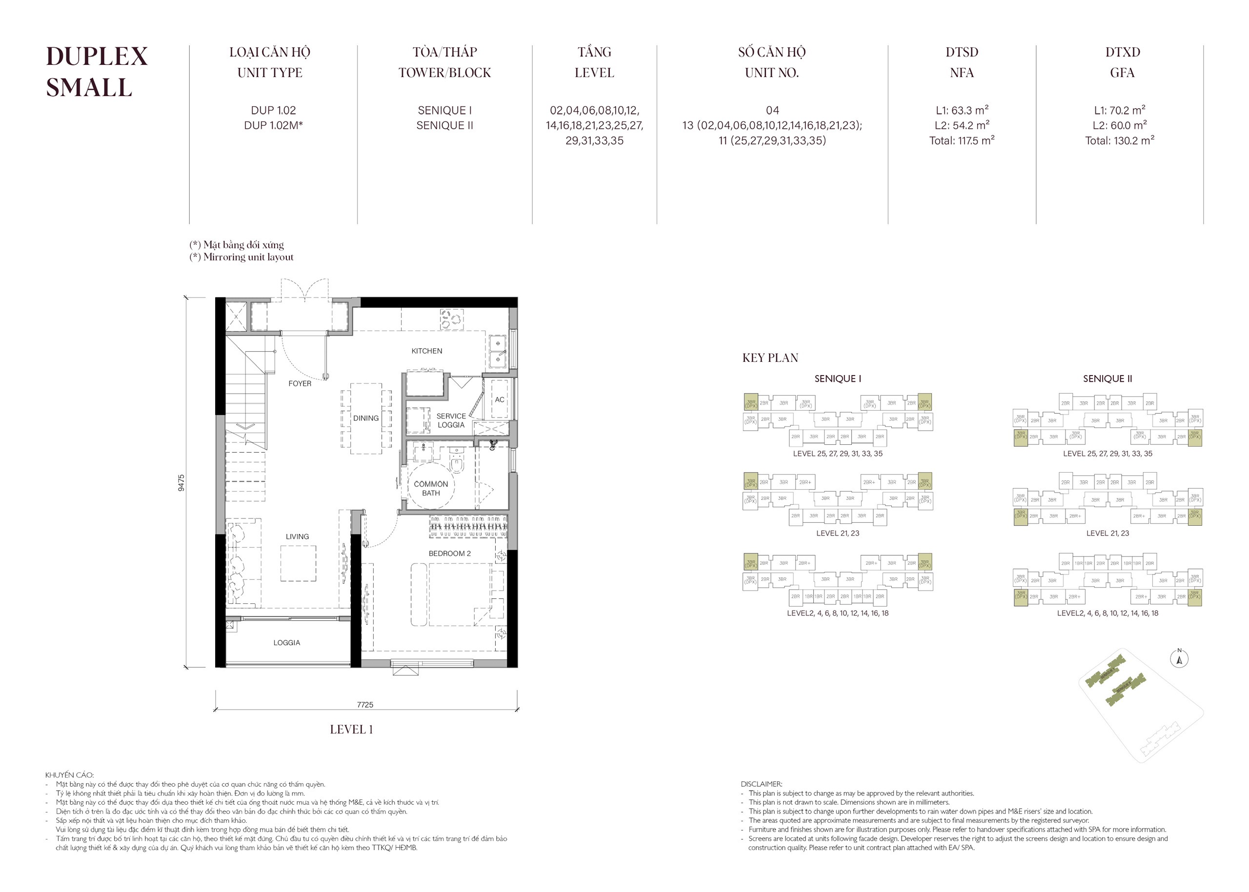 Căn hộ Duplex 117m2 tầng 1 The Senique Hanoi