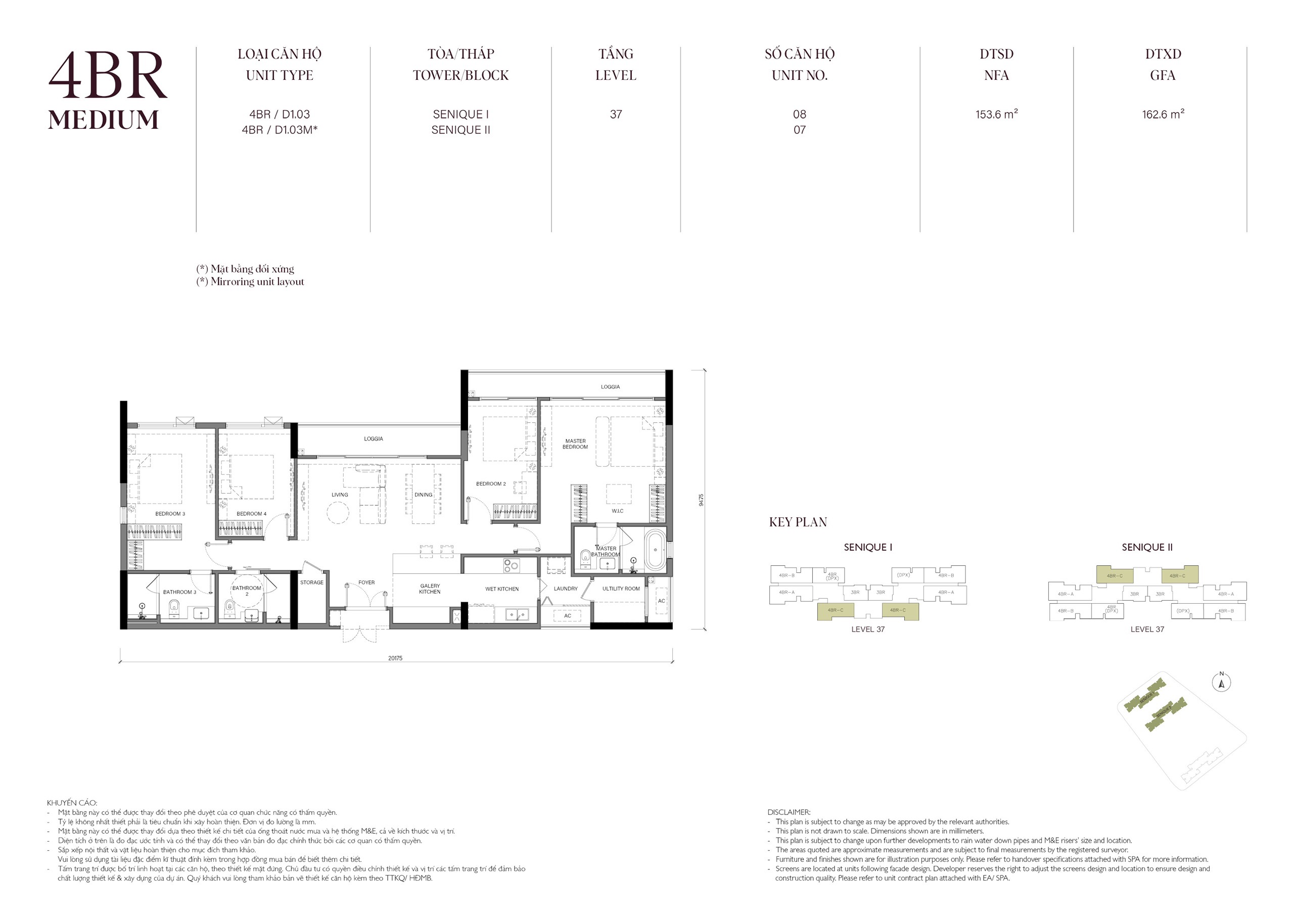 Mặt bằng căn 153,6m2 The Senique Hanoi