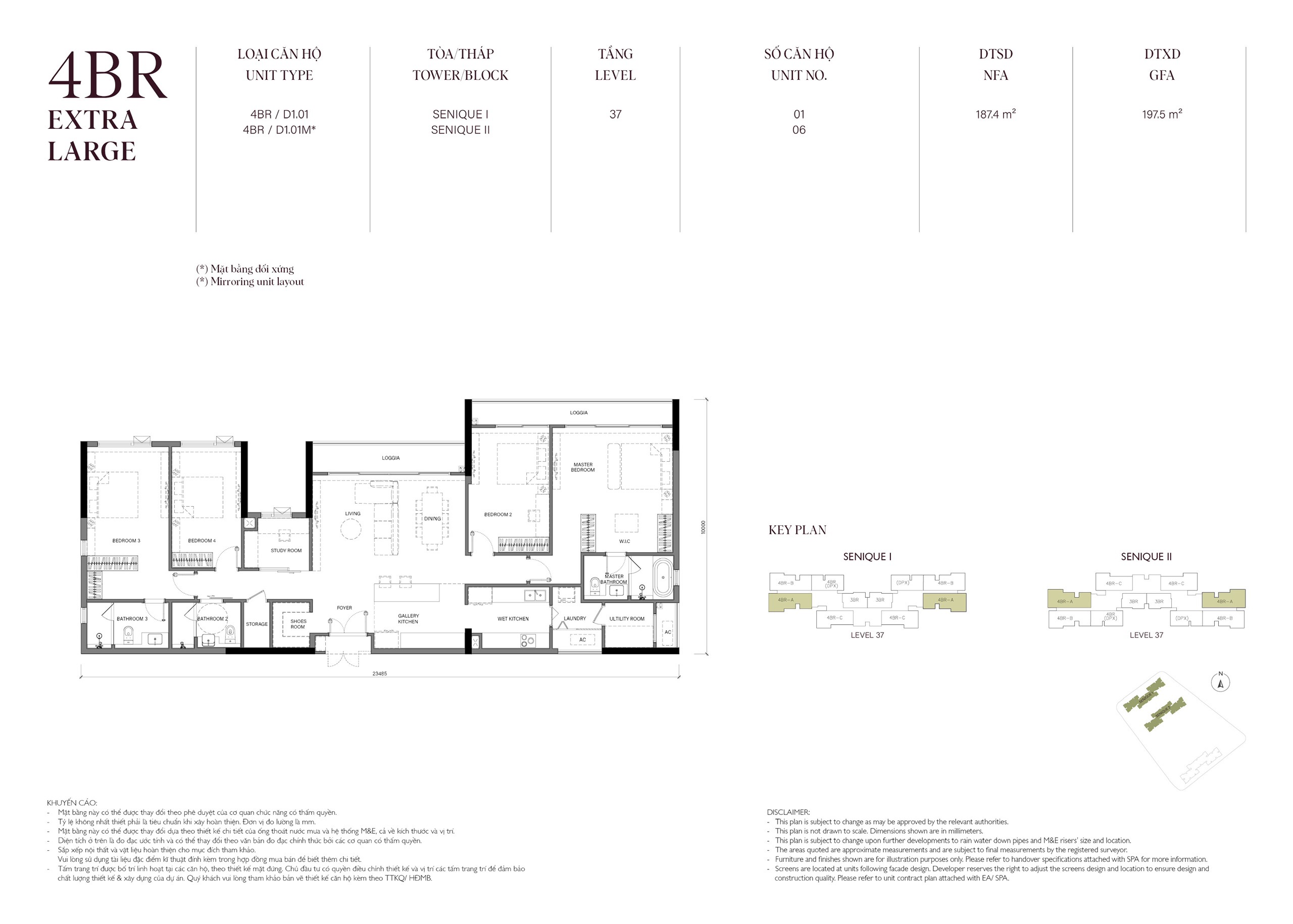 Mặt bằng căn 187,4m2 The Senique Hanoi