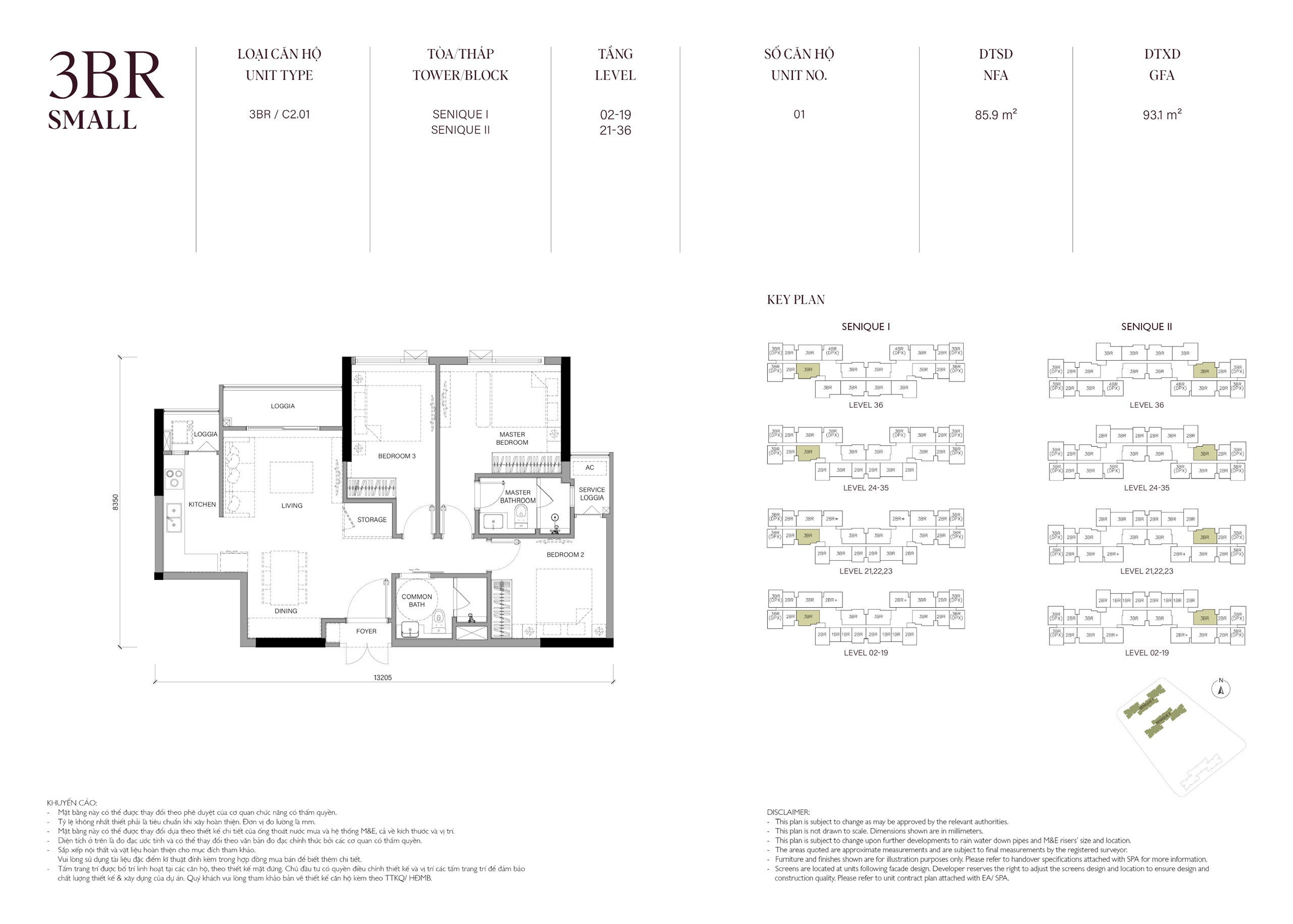 Mặt bằng căn 85,9m2 The Senique Hanoi