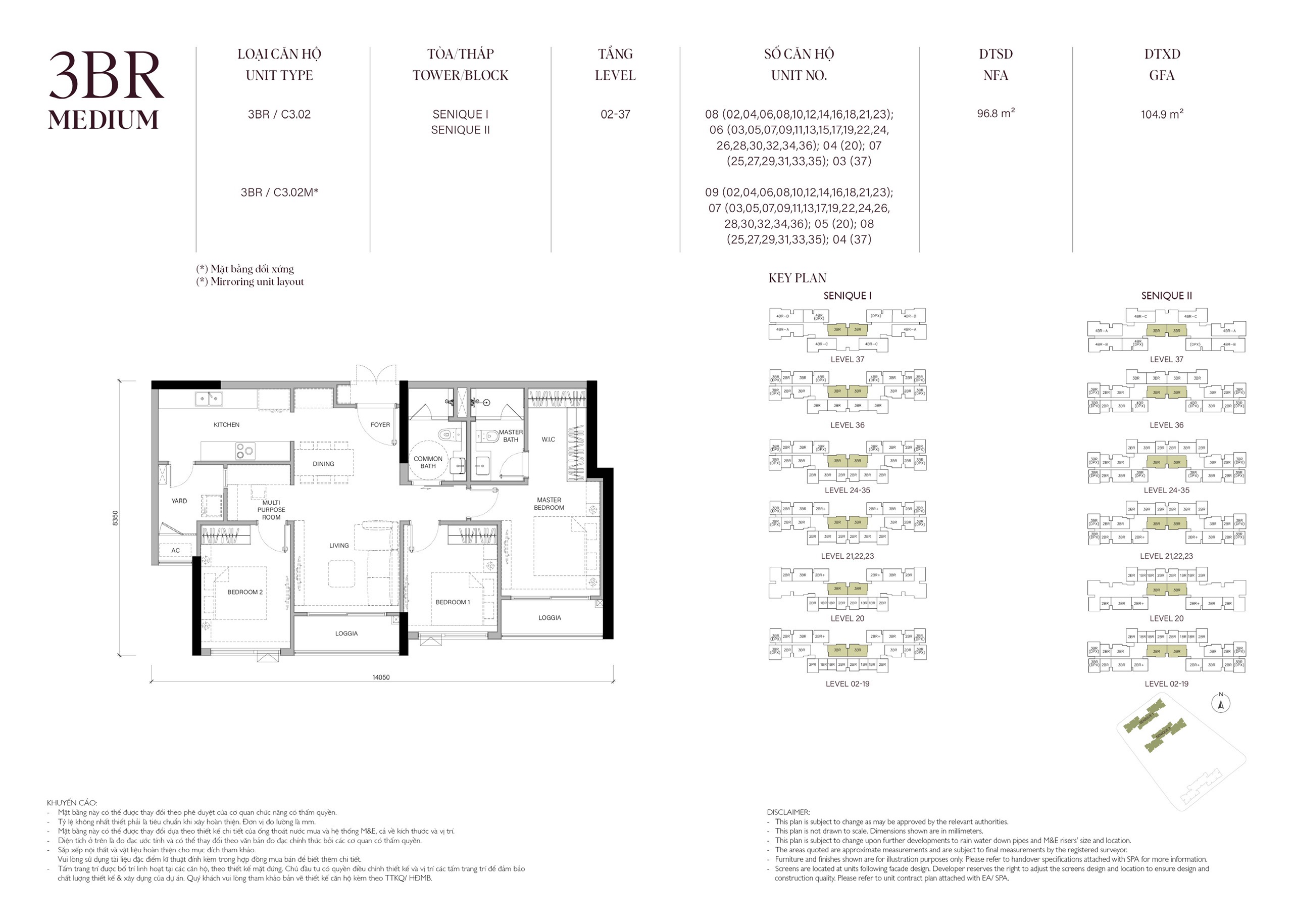 Mặt bằng căn 96,8m2 The Senique Hanoi