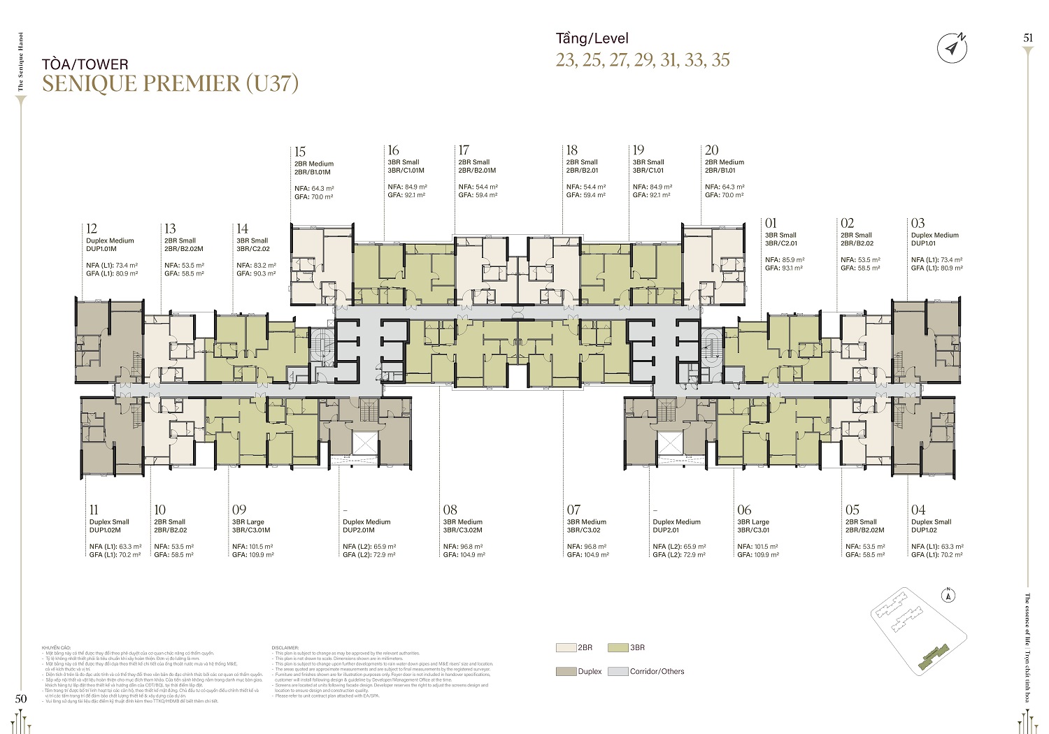 Mặt bằng tòa Senique 3 tầng 23, 25, 27, 29, 31, 33 (The Senique Premier)