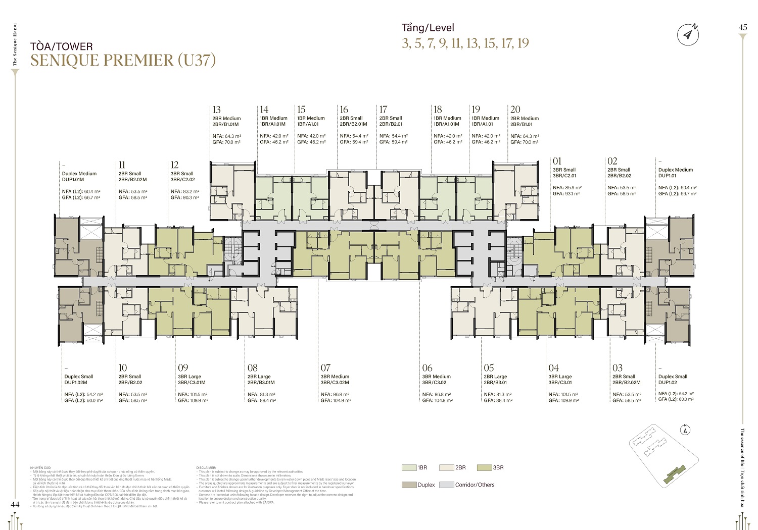 Mặt bằng tòa Senique 3 tầng 3, 5, 7, 9, 11, 13, 15, 17, 19 (The Senique Premier)