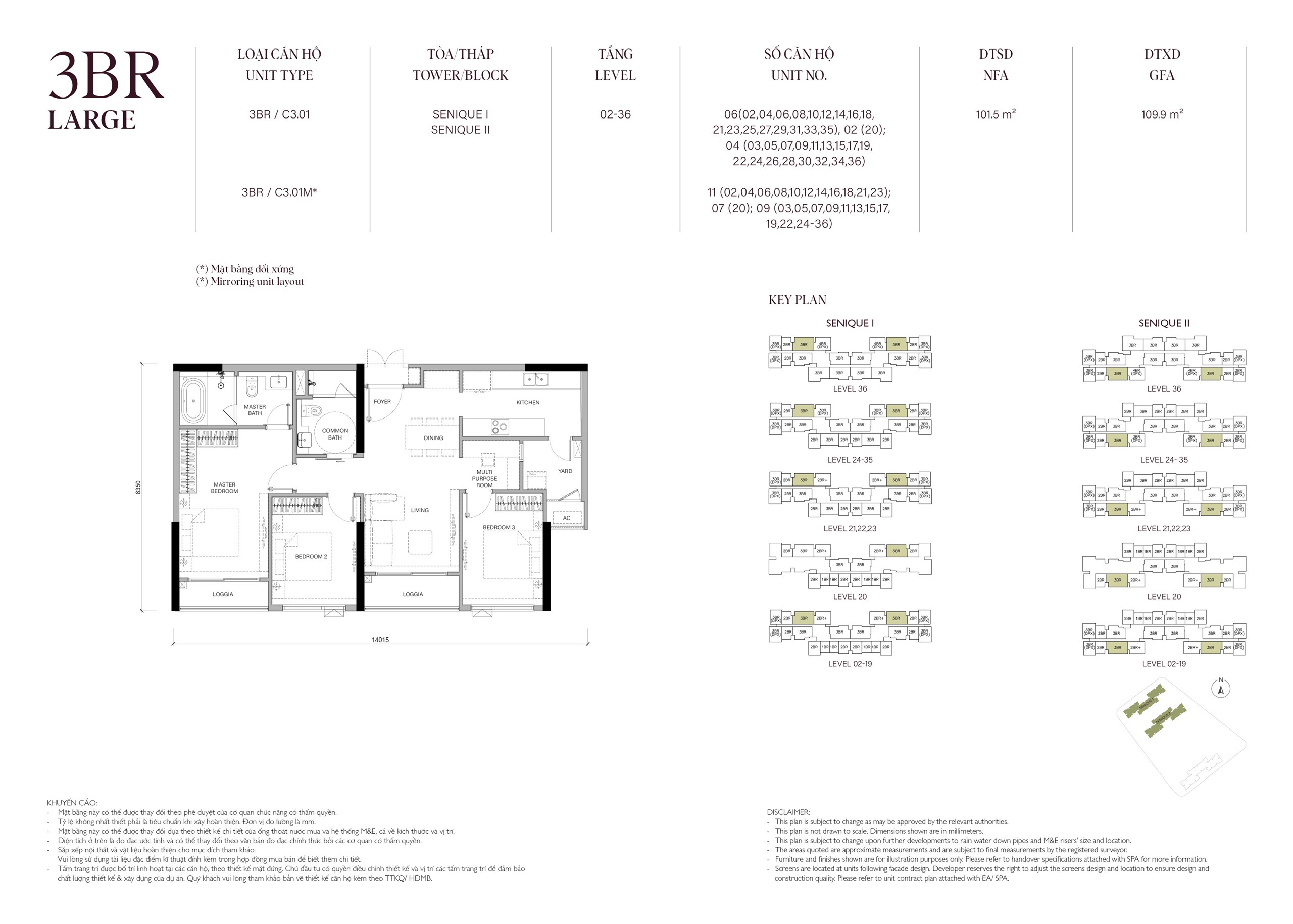 Mặt bằng căn 101,5m2 The Senique Hanoi