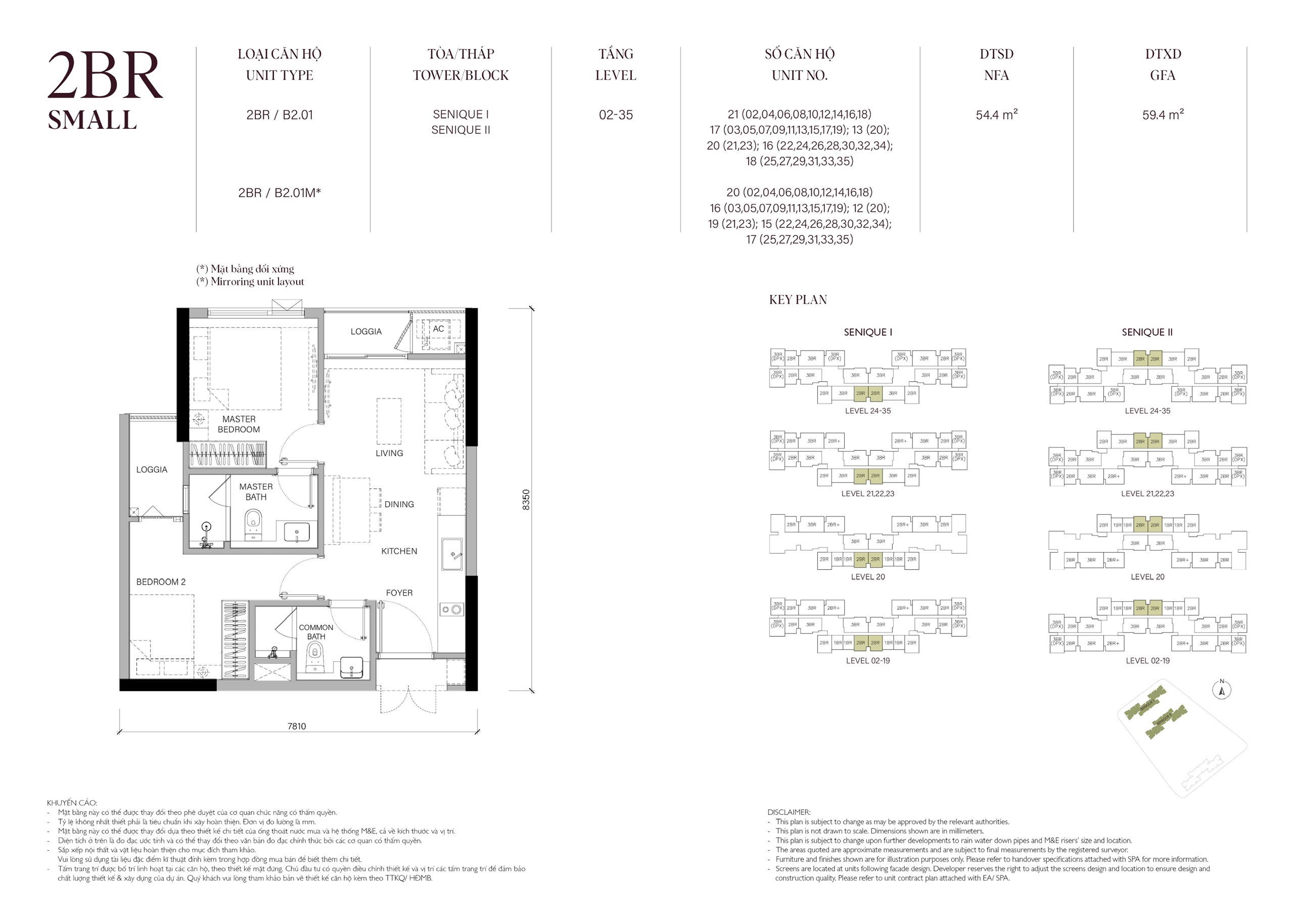 Mặt bằng căn 54m2 The Senique Hanoi