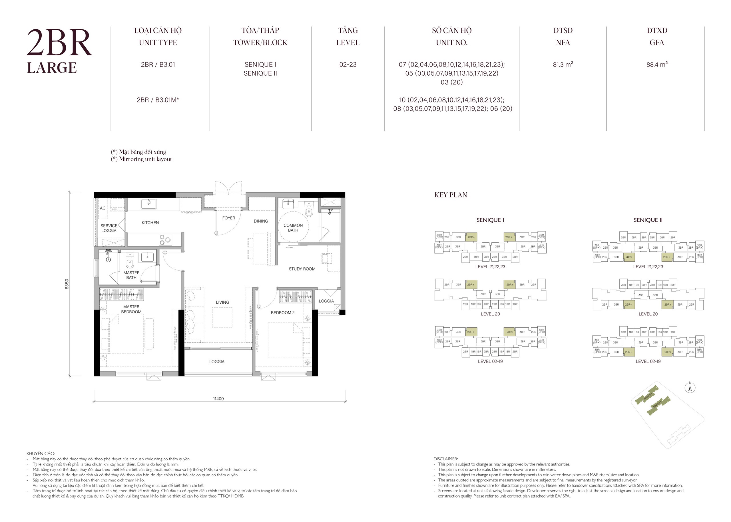 Mặt bằng căn 81,3m2 The Senique Hanoi