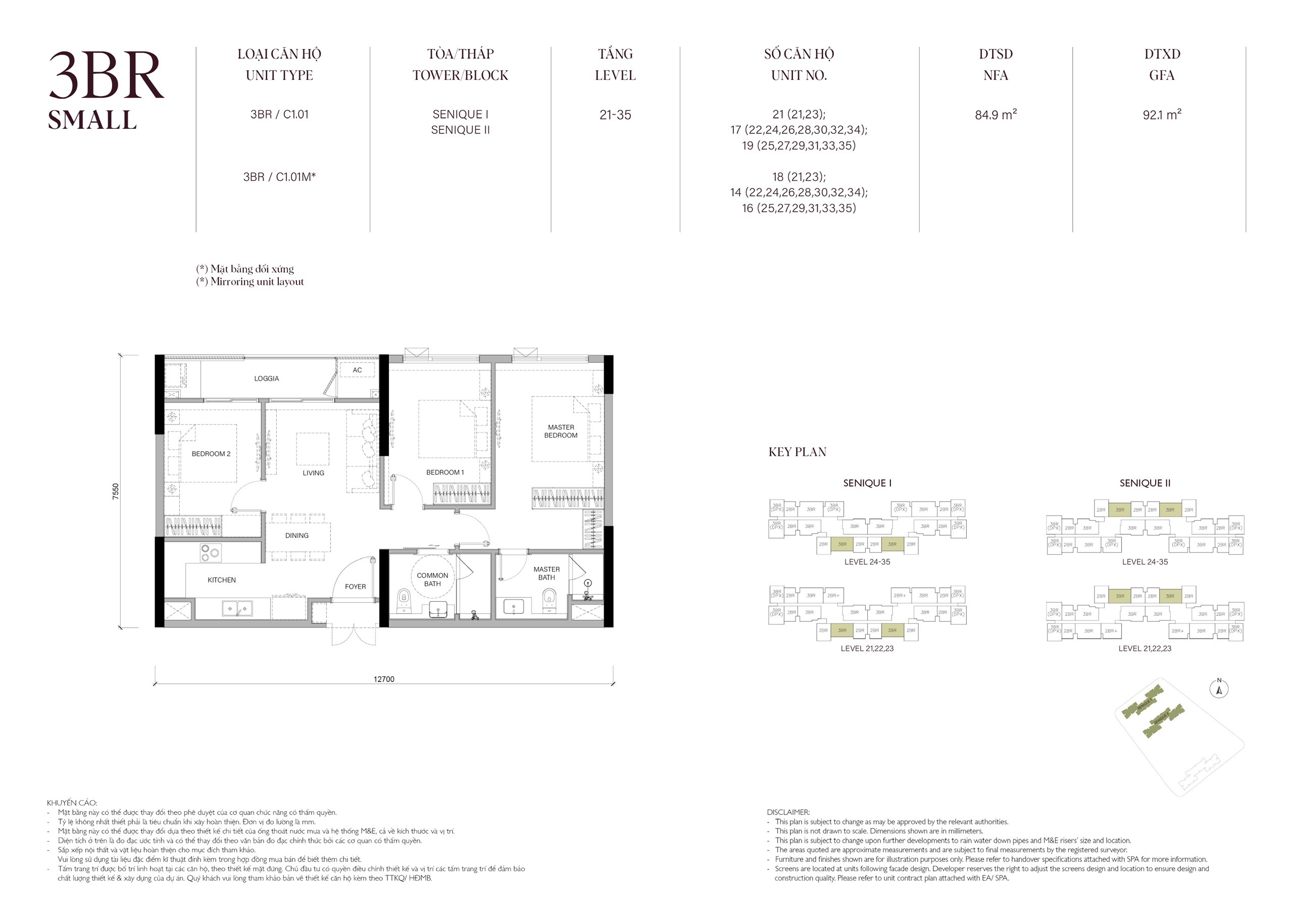 Mặt bằng căn 85m2 The Senique Hanoi