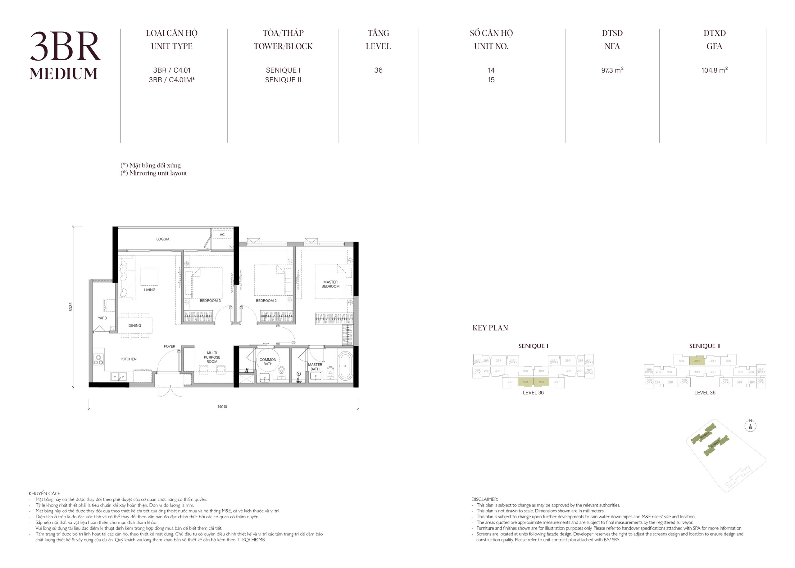 Mặt bằng căn 97,3m2 The Senique Hanoi